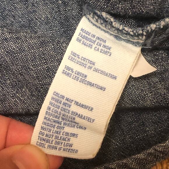 American Eagle Blue Denim Chambray Lace Long Sleeve Button Down Shirt - Picture 10 of 11